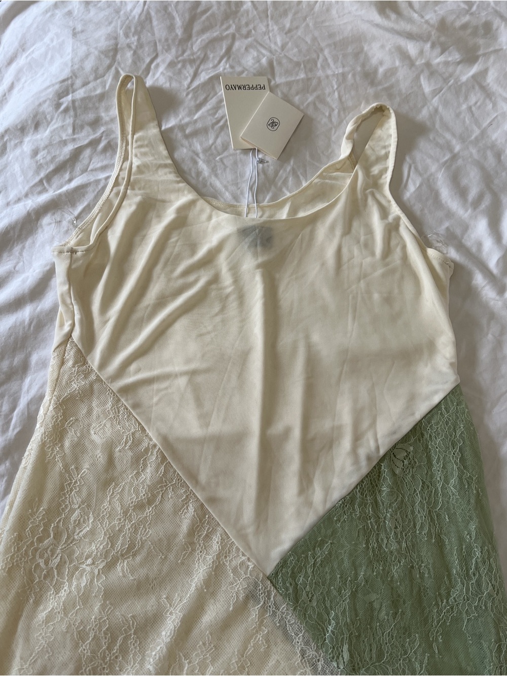 Peppermayo Twilight Dreams Maxi Dress 12 Ivory Green Lace Mesh Sheer - Picture 10 of 11